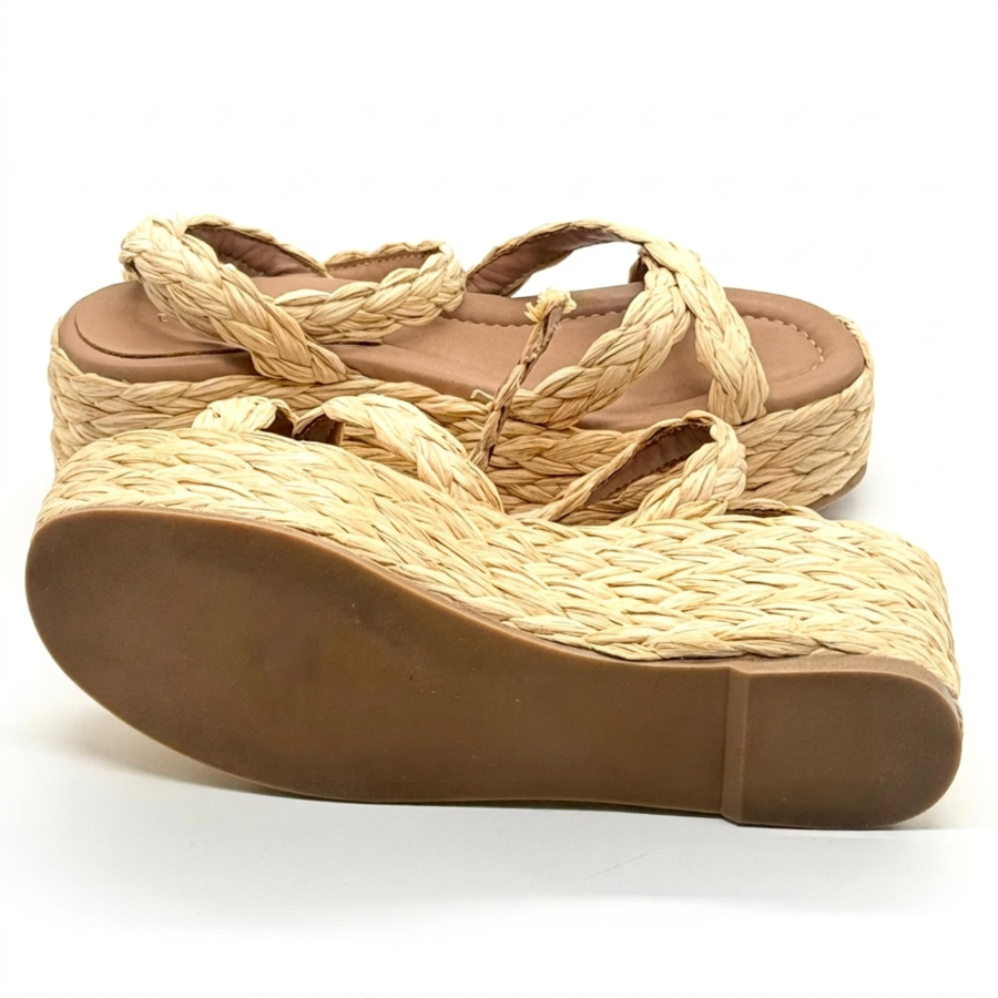 Equitare Sandali con zeppa modello Habana rafia naturale e pelle