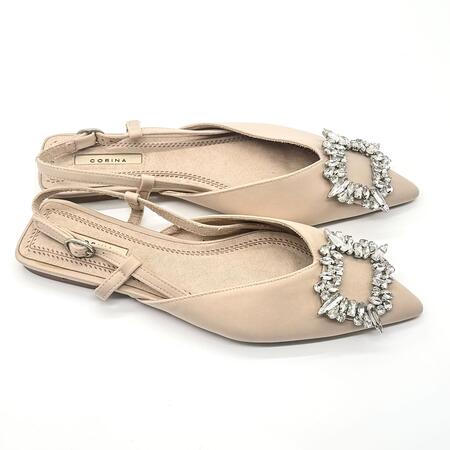 Corina Ballerine slingback beige con fibia gioiello