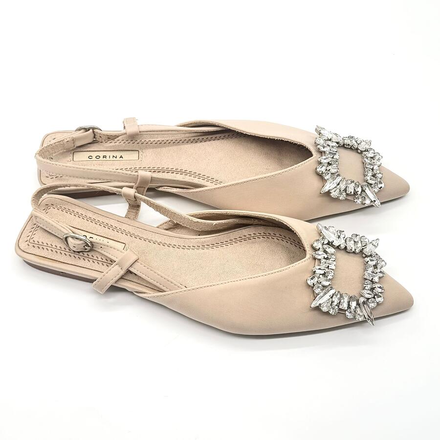 Corina Ballerine slingback beige con fibia gioiello