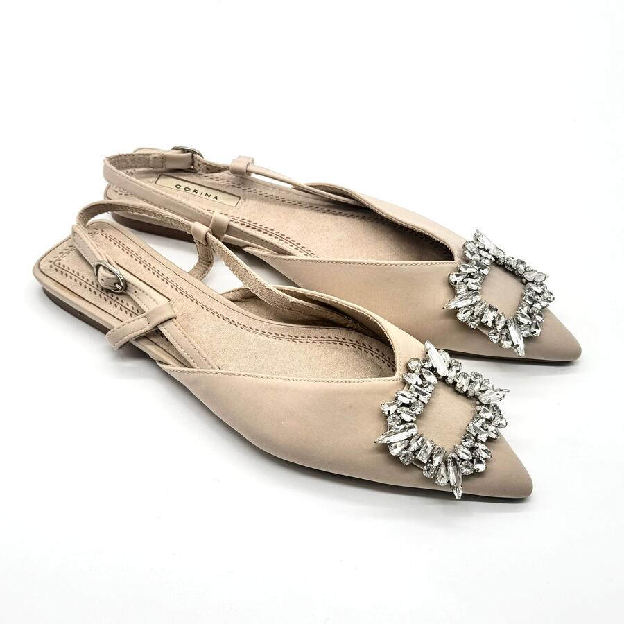 Corina Ballerine slingback beige con fibia gioiello