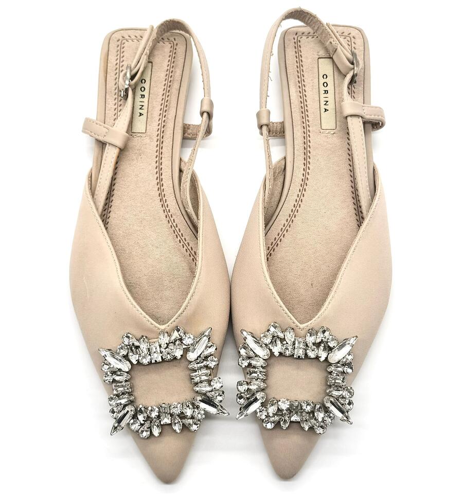 Corina Ballerine slingback beige con fibia gioiello