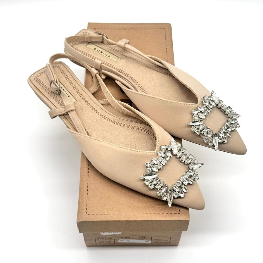 Corina Ballerine slingback beige con fibia gioiello