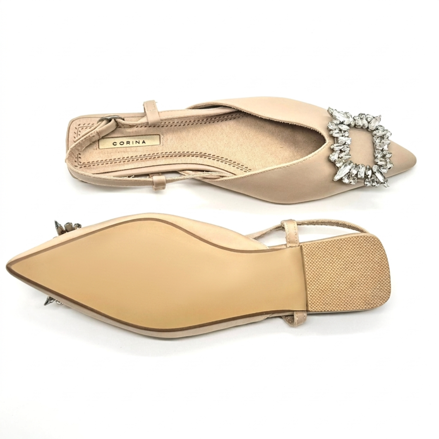 Corina Ballerine slingback beige con fibia gioiello