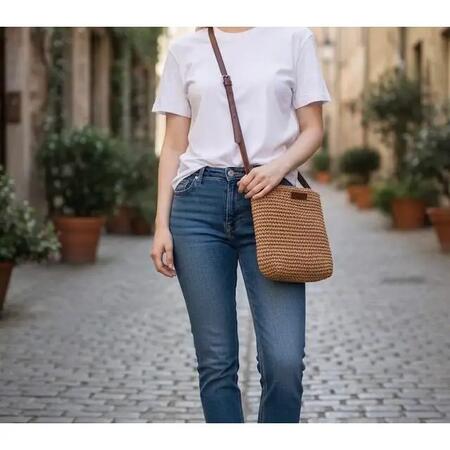 Borsa a tracolla in paglia intrecciata