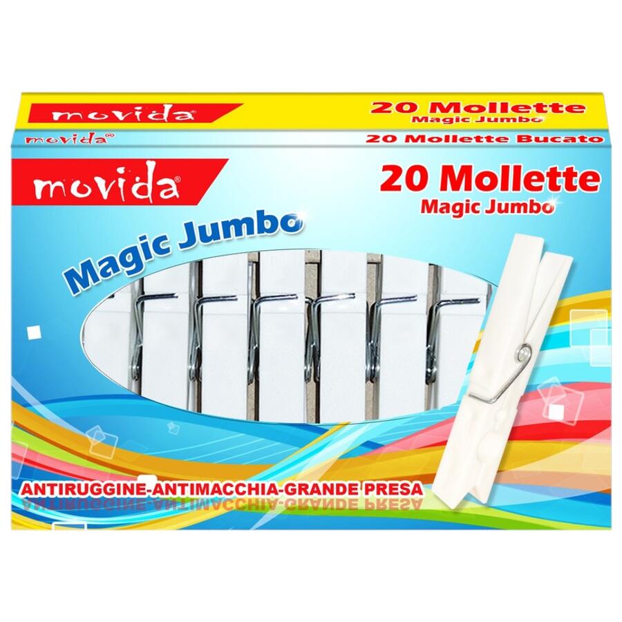 MOVIDA MOLLETTE BUCATO 20 PEZZI IN PLASTICA MAGIC JUMBO (Confezione da 12 pezzi)