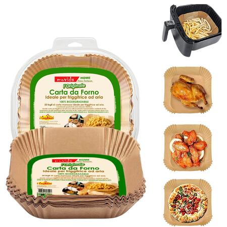 MOVIDA CARTA FORNO PER FRIGGITRICE AD ARIA 50 PEZZI 16X16X4,5 CM (Confezione da 12 pezzi) 