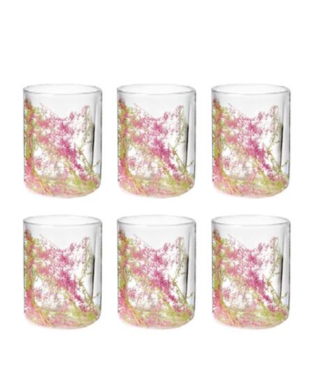 Onlylux set 6 bicchieri acqua Twigs Flovers verde e rosa.