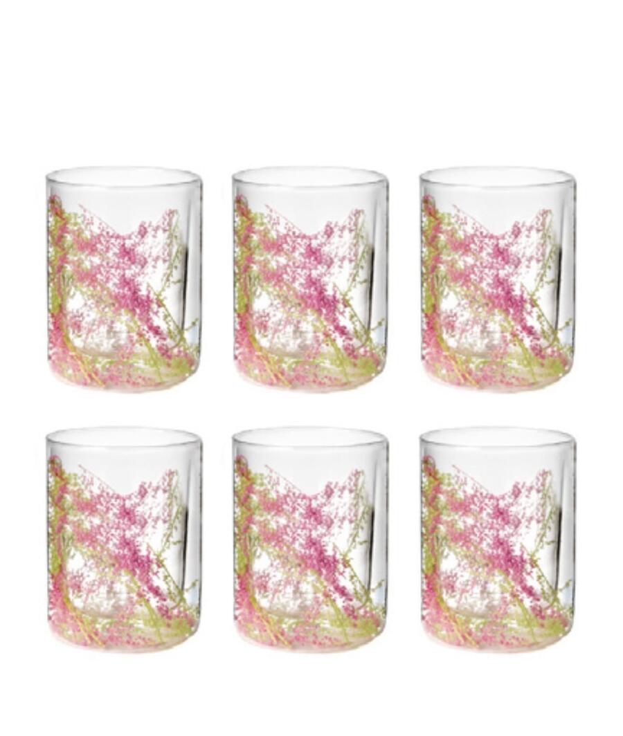Onlylux set 6 bicchieri acqua Twigs Flovers verde e rosa.