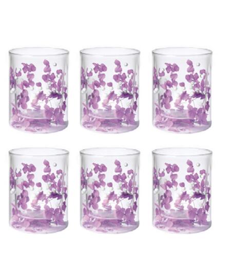 Onlylux set 6 bicchieri acqua Pearls Flovers lilla e bianco.