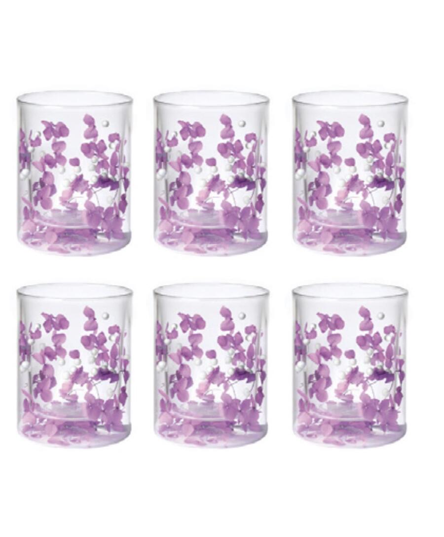 Onlylux set 6 bicchieri acqua Pearls Flovers lilla e bianco.