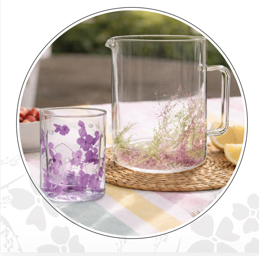 Onlylux brocca in vetro Pearls Flovers lilla e bianco 1,1 litri.