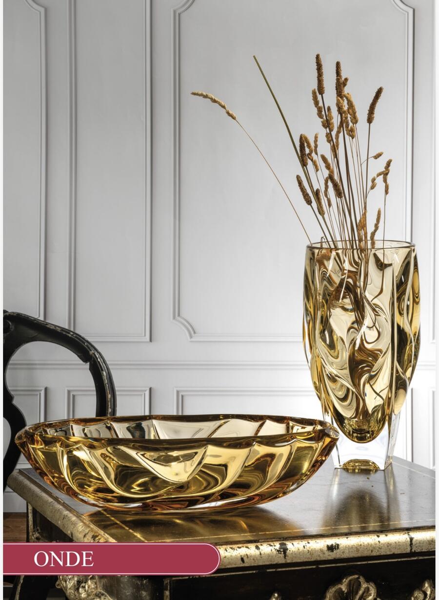 Onlylux vaso cristallo ambra collezione Onde altezza 30 cm.