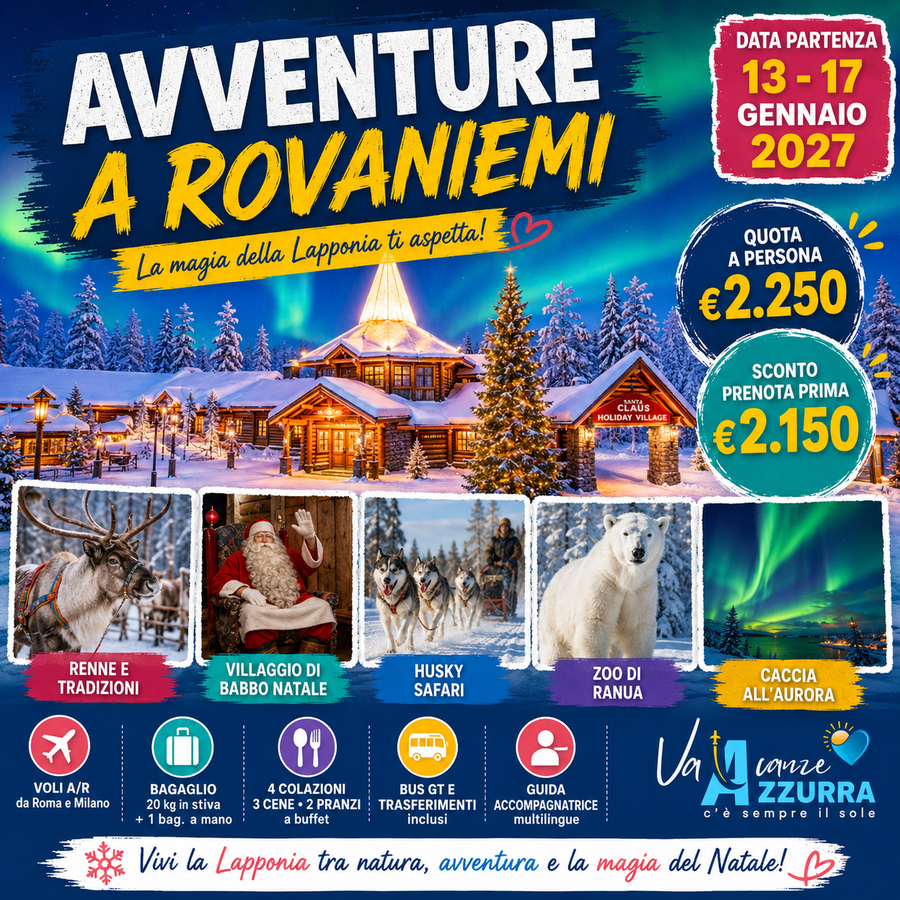 13 GENNAIO 2027 TOUR 5 GIORNI AVVENTURE A ROVANIEMI