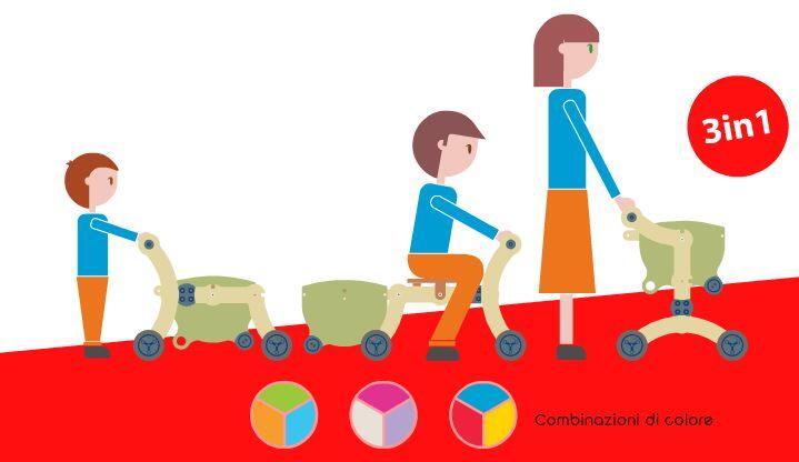 Girello Cavalcabile e Carrello in legno per Bambini Grow UP di Mishi Design SOTTOCOSTO