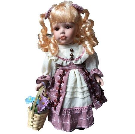 Bambola da Collezione in Porcellana con Capelli Biondi e Cestino con Fiori RF Collection SOTTOCOSTO