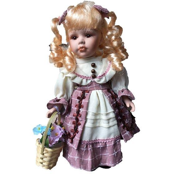 Bambola da Collezione in Porcellana con Capelli Biondi e Cestino con Fiori RF Collection SOTTOCOSTO