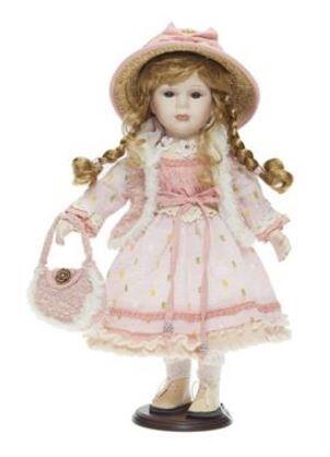 Bambola da Collezione in Porcellana con Borsetta e Cappello in Paglia Vestito Rosa RF Collection  SOTTOCOSTO