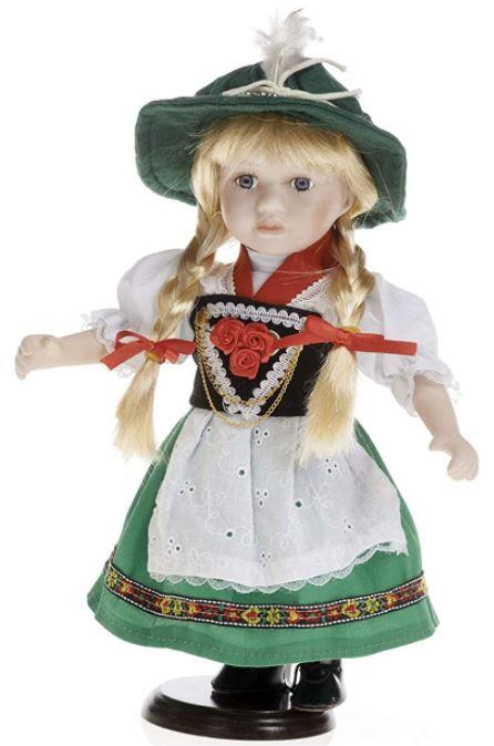 Bambola da Collezione in Porcellana Vestito Tirolese colore Verde RF Collection   SOTTOCOSTO