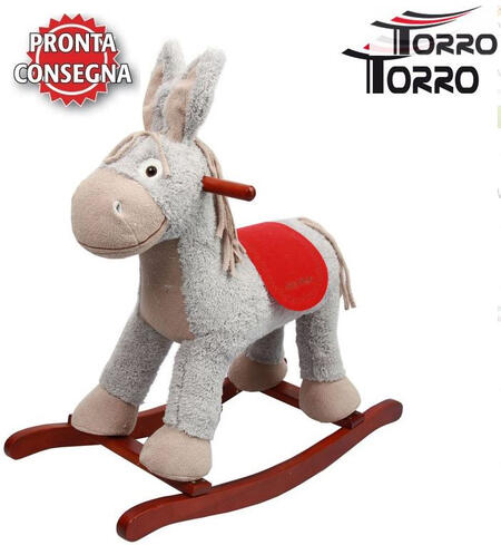 Cavallo a Dondolo "Chico" Asino da Corsa Bianco e Sella Rossa con Musica di Torro  SOTTOCOSTO