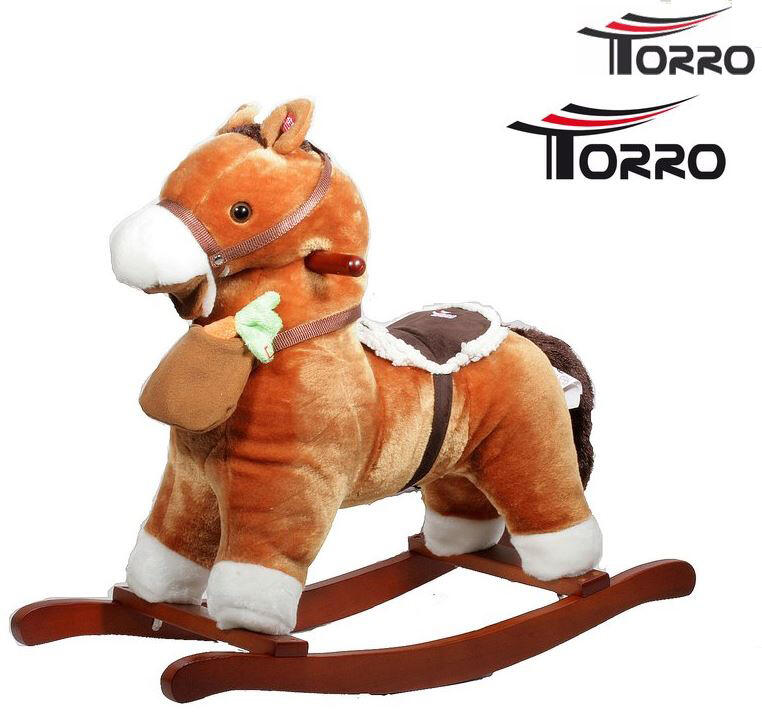 Cavallo a Dondolo "Con Borsa e Carota" in Legno Naturale e Tessuto di Torro  SOTTOCOSTO