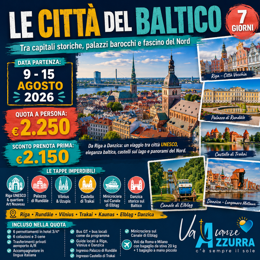 9 AGOSTO 2026 TOUR 7 GIORNI LE CITTA' DEL BALTICO
