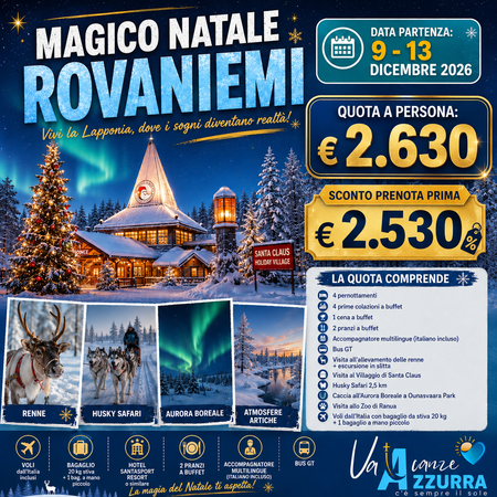 9 DICEMBRE 2026 TOUR 5 GIORNI NATALE A ROVANIEMI
