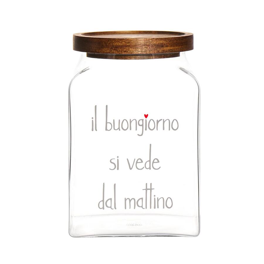 Simple Day barattolo biscotti vetro acacia il buongiorno si vede dal mattino.