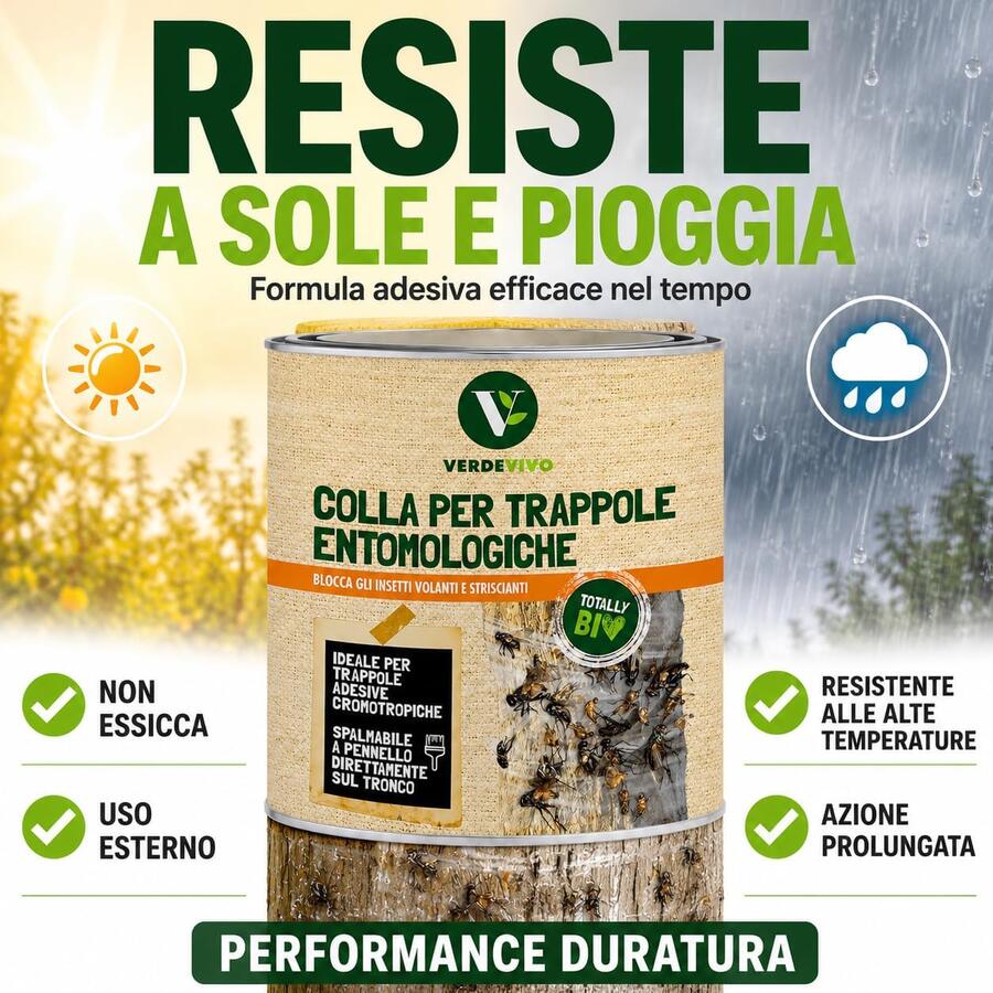 Adama Verdevivo Colla Pennellabile per Insetti 750ml - Colla per Trappole Cromotropiche Mosche e Insetti Volanti - Adesivo per Frutteto, Orto e Piante - Rimedio Insetti Striscianti e Giardino