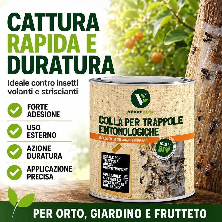 Adama Verdevivo Colla Pennellabile per Insetti 750ml - Colla per Trappole Cromotropiche Mosche e Insetti Volanti - Adesivo per Frutteto, Orto e Piante - Rimedio Insetti Striscianti e Giardino