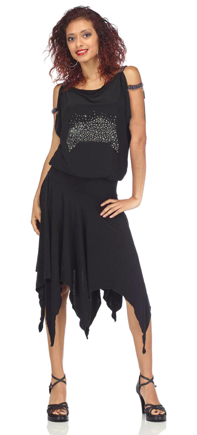 ABITO IN MAGLINA CON STRASS SULLE BRACCIA ELASTICO IN VITA CON PUNTE IRREGOLARI 4-0024