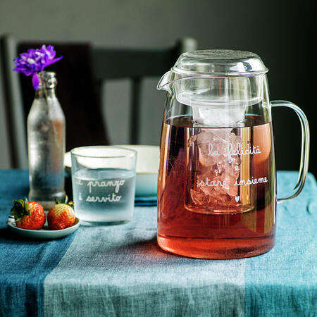 Simple Day caraffa vetro borosilicato portaghiaccio la felicità è stare insieme.