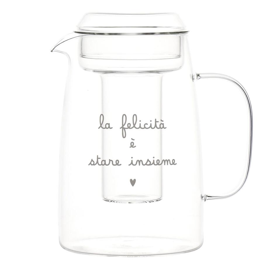 Simple Day caraffa vetro borosilicato portaghiaccio la felicità è stare insieme.