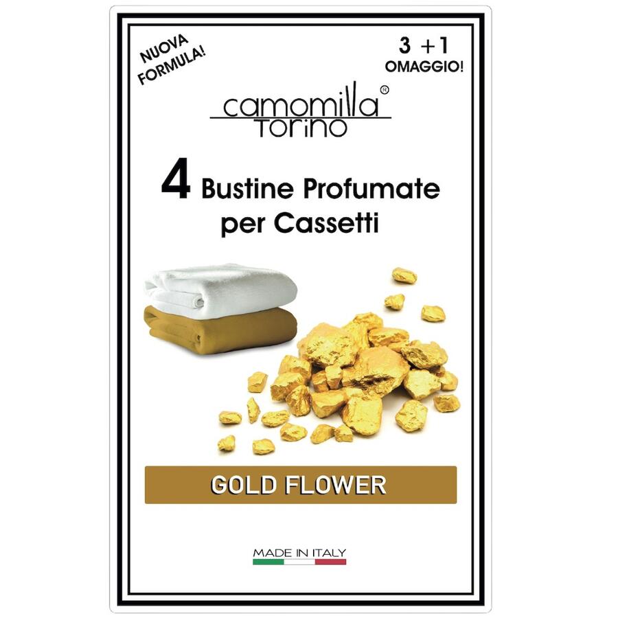  CAMOMILLA TORINO 4 BUSTINE PROFUMATE PER CASSETTI GOLD FLOWER (Confezione da 12 pezzi)