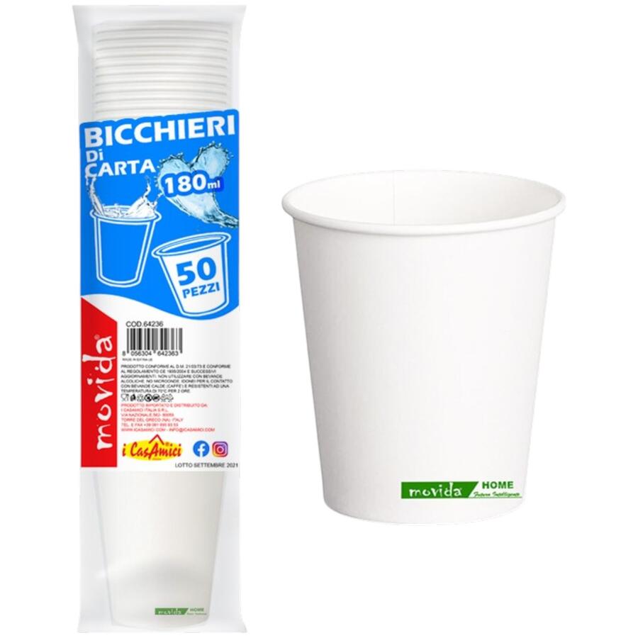 MOVIDA BICCHIERI ACQUA CARTA 50 PEZZI 180 ML (Confezione da 20 pezzi) 