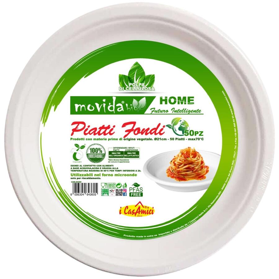 MOVIDA PIATTI BIO 21 CM 50 PEZZI FONDI (Confezione da 5 pezzi) 