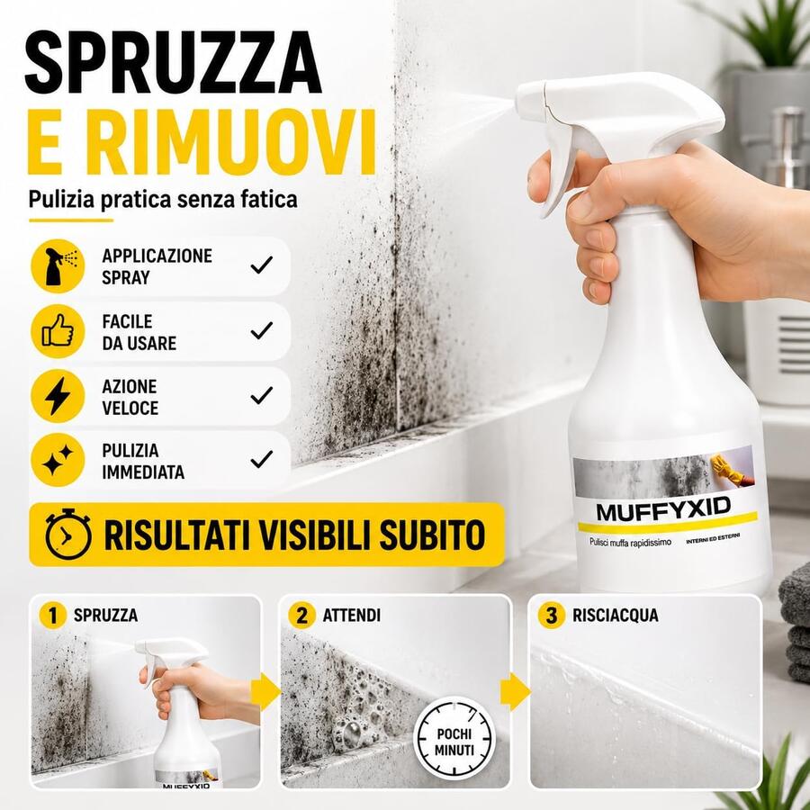 Faren MUFFYXID Rimuovi Muffa 500 ml Pulitore Antimuffa ad Azione Rapida e Igienizzante Spray