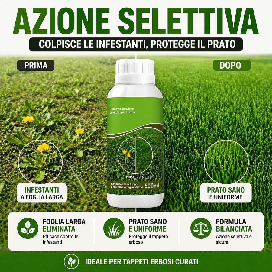 Adama Selecta Diserbante foglia larga erbicida naturale prato rinverdente 600 ml