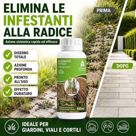Adama Gliphogan Diserbante Totale 500 ml Erbicida Glifosate Arbusti Erba Muschi Alghe