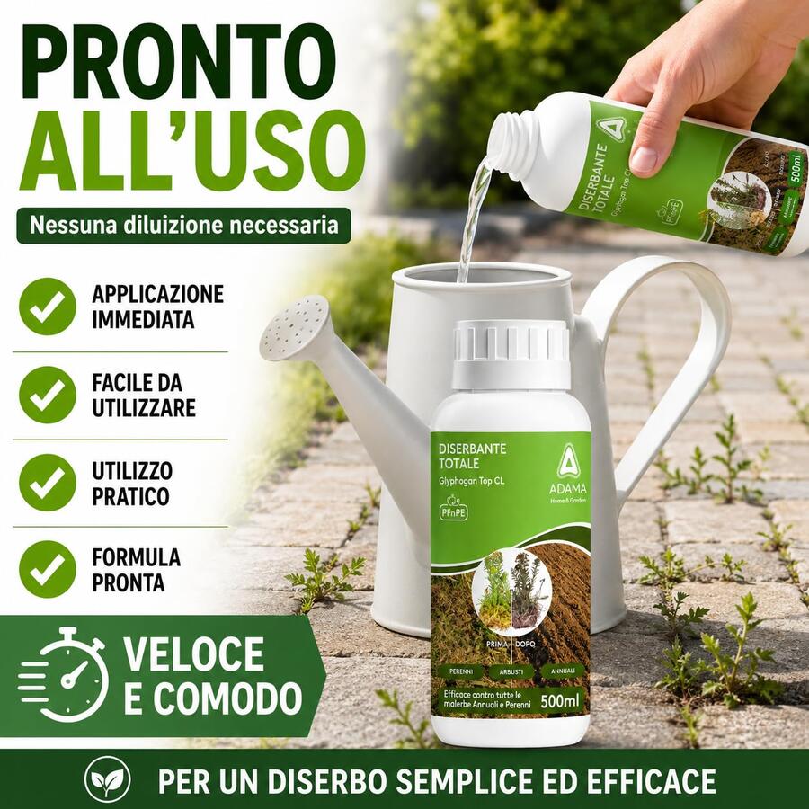 Adama Gliphogan Diserbante Totale 500 ml Erbicida Glifosate Arbusti Erba Muschi Alghe