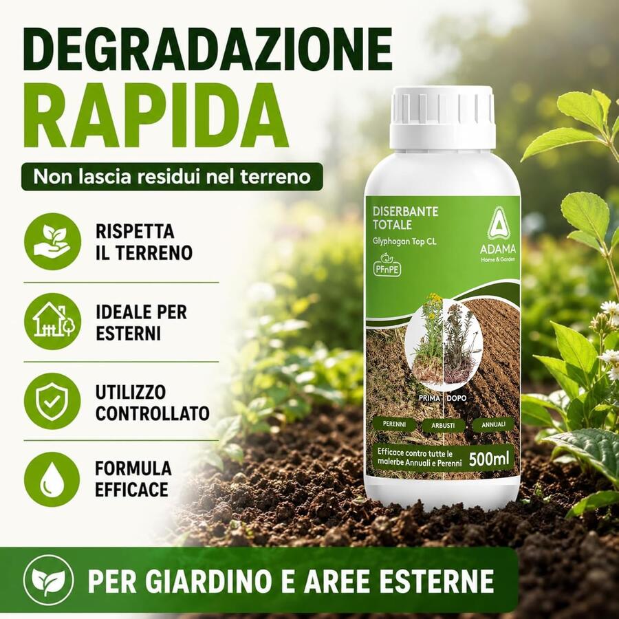 Adama Gliphogan Diserbante Totale 500 ml Erbicida Glifosate Arbusti Erba Muschi Alghe