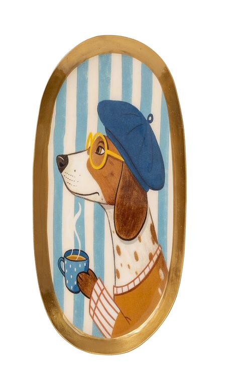 Palais Royal vassoio cane funky tray metallo smaltato 23x11 cm.