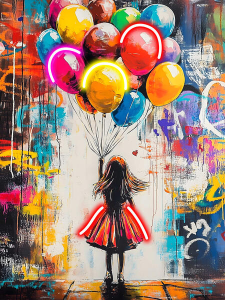 Palais Royal Led Therapy quadro baloons stampa tela dipinta a mano neon led 60x80 cm.