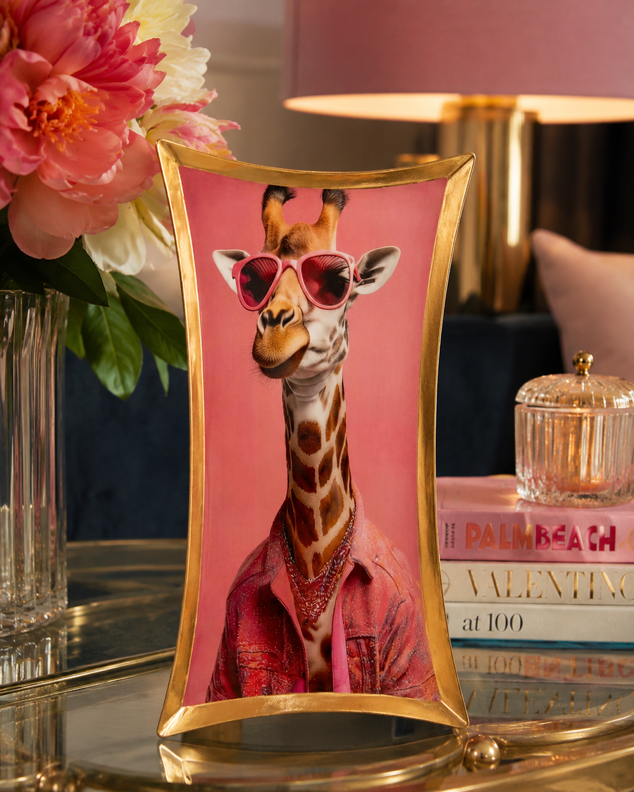 Palais Royal vassoio funky tray metallo smaltato giraffa 49x25 cm.