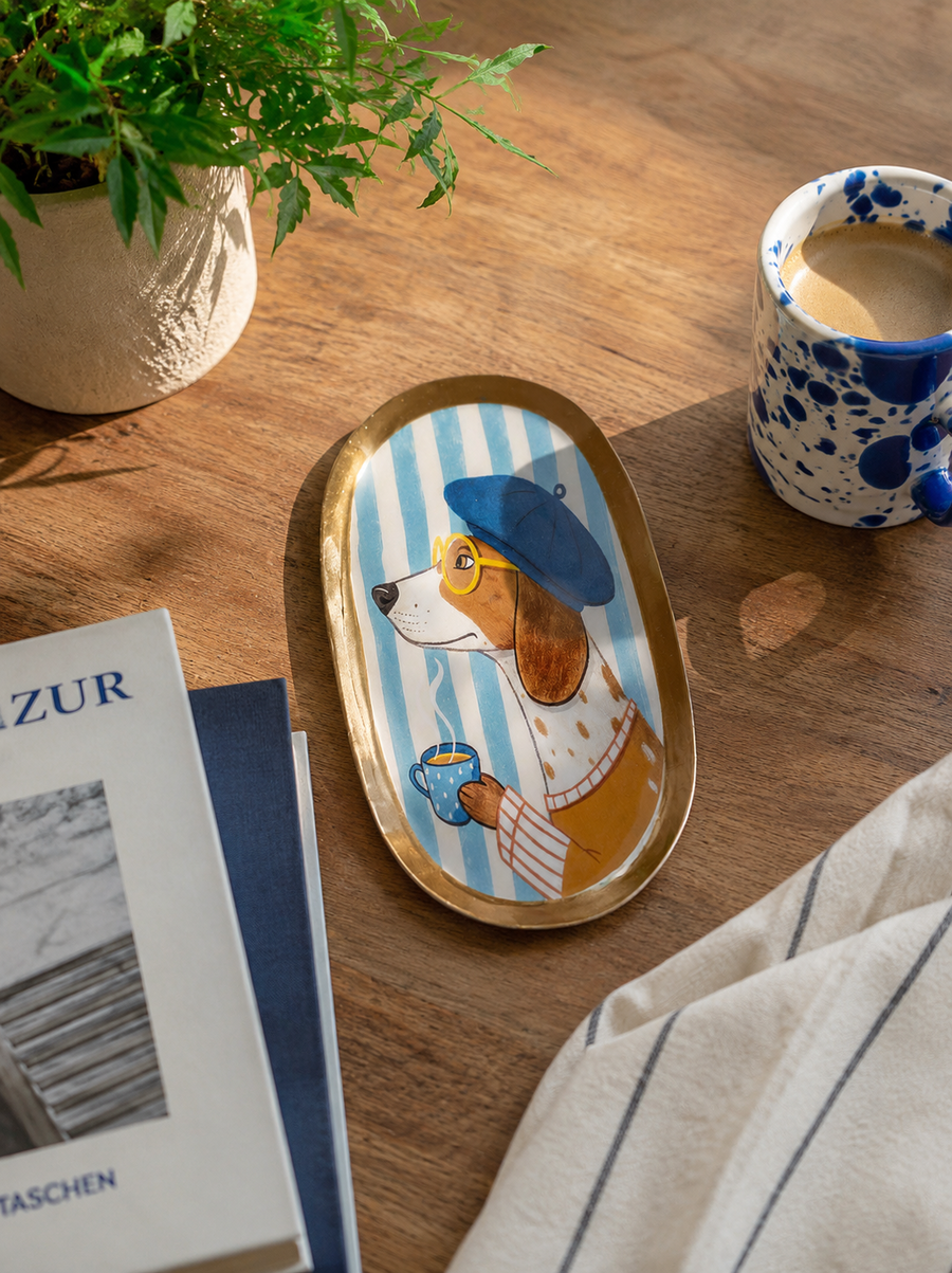 Palais Royal vassoio cane funky tray metallo smaltato 23x11 cm.