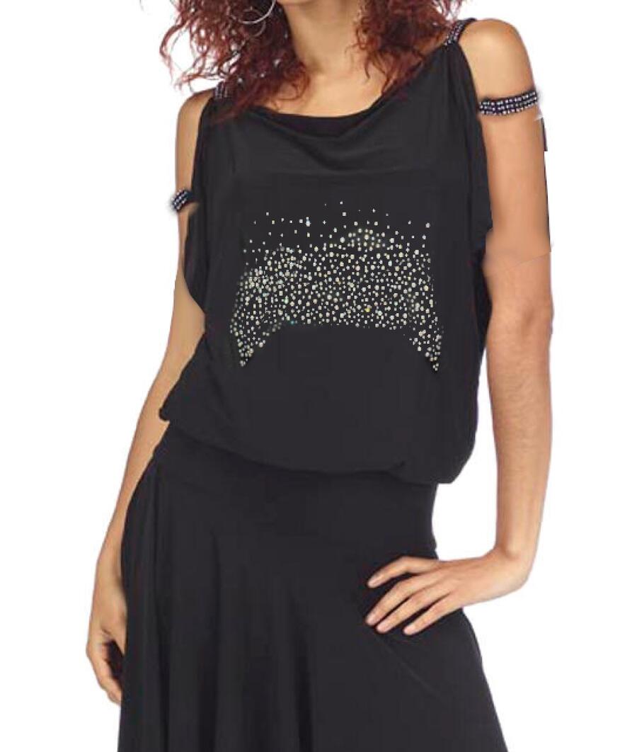 ABITO IN MAGLINA CON STRASS SULLE BRACCIA ELASTICO IN VITA CON PUNTE IRREGOLARI 4-0024