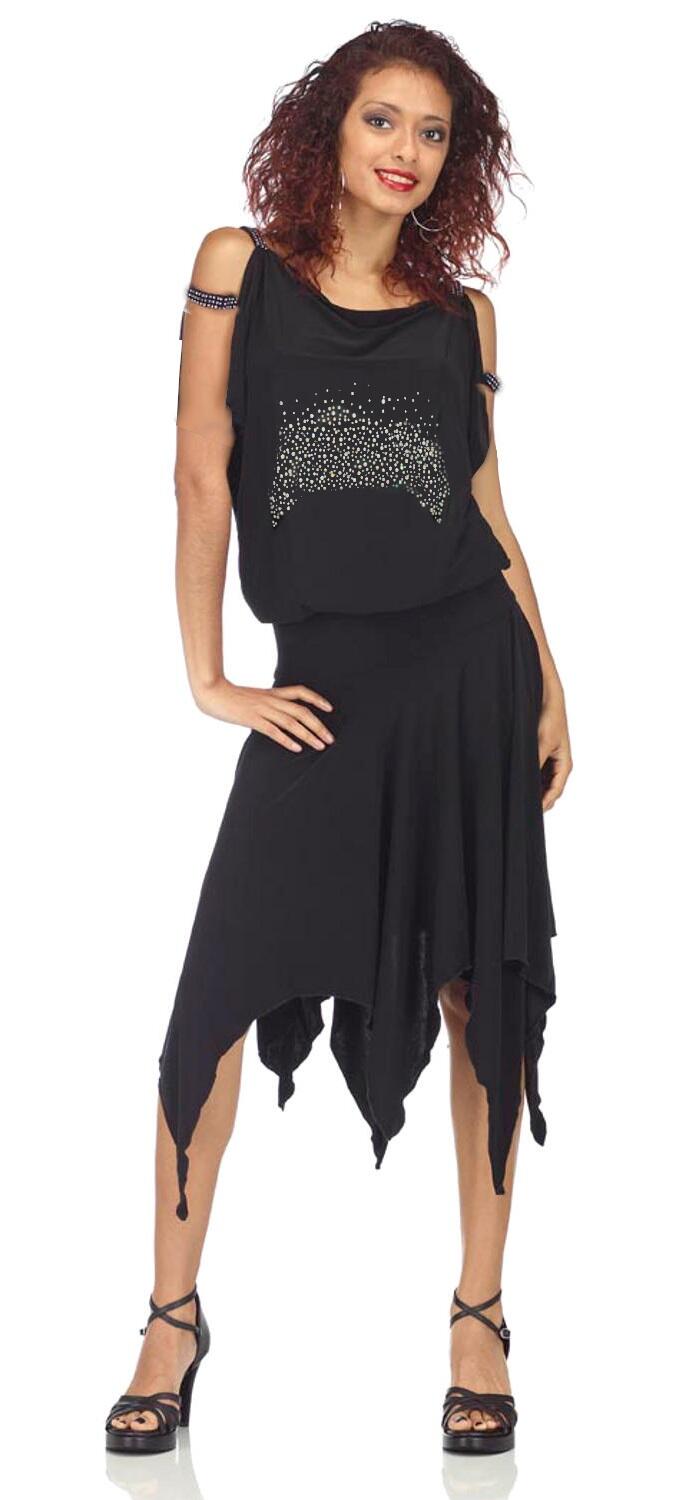 ABITO IN MAGLINA CON STRASS SULLE BRACCIA ELASTICO IN VITA CON PUNTE IRREGOLARI 4-0024