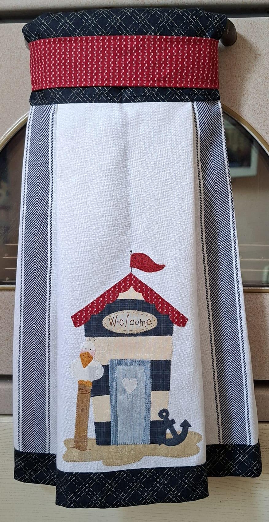 Kit asciughino con bordo blu Home on the beach 