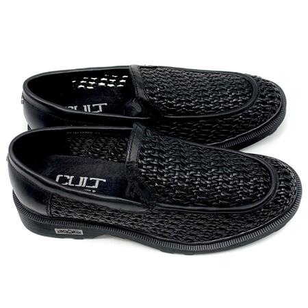 Cult mocassino intrecciato nero traforato