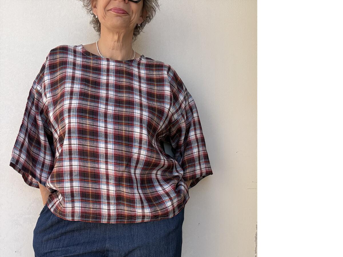 Camicia  rosso in lino quadri