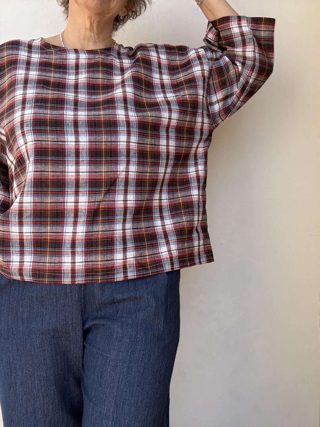 Camicia  rosso in lino quadri